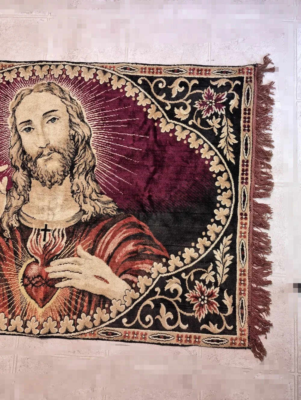 Religious Sacred Heart Jesus Wall Tapestry  (1960s)